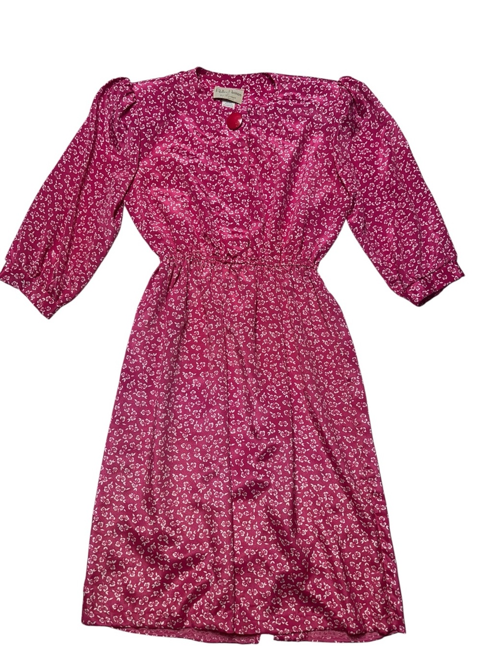 Vintage 80s Pellini Petites Von Bramlett Pink Floral Midi Dress 11/12P USA